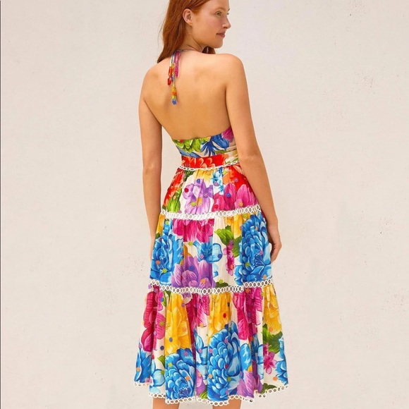 Farm Rio Rainbow Chita Floral-Print Midi Dress Size M - Picture 3 of 13
